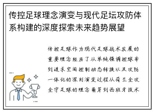 传控足球理念演变与现代足坛攻防体系构建的深度探索未来趋势展望 传控足球理念演变与现代足坛攻防体系构建的深度探索未来趋势展望